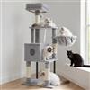 Heybly Albero Tiragraffi Per Gatti Alto 125 cm, Torre Per Gatti Spaziosa E Confortevole Con Tana, Due Ampie Piattaforme, Tiragraffi In Sisal, Cestino, Robusti Tubi In Acciaio, Grigio Chiaro HCT200SW-