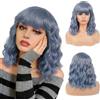 panemy Parrucca Bob Ondulata con Frangia - Parrucca Corta Bob Ondulato con Frangia, Colori alla Moda, Perfetta per Carnevale, Feste di Cosplay e Uso Quotidiano (Blu-grigio)