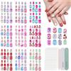 BelleFlair 216 Stück Unghie Adesive per Bambini, Set di Unghie Finte Corte e Colorate per Ragazze, con Motivi Floreali e Fragola Carini, Kawaii Bambini da Incollare