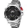 JewelryWe Orologio militare da uomo: digitale 3 ATM, impermeabile, LED, luminoso, analogico, al quarzo, doppio cinturino in acciaio inox, cronografo, sveglia, calendario, multifunzione, sportivo