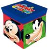 Superdiver - Cubo contenitore e sgabello Topolino, Paperino, Pluto e Pippo - Licenza Ufficiale Disney - 30x30x30 cm - Pouf pieghevole con coperchio imbottito - Organizzatore per giocattoli