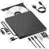 Kadlun External DVD Drive External USB 3.0 Type-C Portable CD RW Masterizzatore con 4 porte USB e lettore di schede SD/TF, External CD Drive per laptop, Desktop, PC, MacBook, Win11/10/8/7/XP, Linux, Mac OS