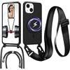 FERLAN Cover con Cordino per iPhone 14 Plus Cover Magnetica, Cover in Silicone TPU Morbido Corda Collana Necklace Regolabile Stylish con Catena Ultra Sottile Case, Nero