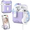 MHYALUDO per AirPods Custodia 2a/1a Generazione, Compatibile con Magsafe, Chiusura Magnetica Automatica, Porta di Ricarica Antipolvere e Design con Supporto con Kit di Pulizia, Bianco Neve/Viola Uva