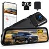 Rimoody 4K Dash Cam Specchietto 1080P Telecamera Posteriore, 9.66 Touchscreen Anteriore e Posteriore Doppia Lente Dashcam, HDR Visione Notturna/GPS/WiFi e APP Controllo/BSD & ADAS/Loop Video/G-Sensor