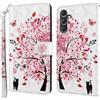 CLM-Tech Custodia compatibile con Samsung Galaxy A37 5G - PU Pelle Cover - Portafoglio con Funzione Supporto e Slots - Case Albero rosa bianco