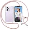 ISOI Cover con Cordino per Xiaomi Redmi Note 12 Pro 5G, Custodia Trasparente con Collana Tracolla Laccio Collo Ultra Sottile Morbido TPU Silicone Antiurto AntiGraffio Antiscivolo Case, Rosa