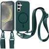 Jrkvniv Cover per Samsung Galaxy S24 Plus / S25 Plus con Cordino [Compatibile con MagSafe ] Custodia con Regolabile Laccio Collana Silicone AntiGraffio Case per Samsung S24 Plus / S25 Plus, Verde