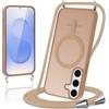 Knrlqim Magnetica Cover con Cordino per Samsung Galaxy S25 5G, Compatibile con Magsafe,Custodia con Laccio Collana Tracolla Corda,Traslucida Opaca Hard PC Sottile Antiurto Protettiva Case,Cachi