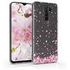 kwmobile Custodia Compatibile con Xiaomi Redmi 9 - Cover Silicone TPU - Protezione Back Case - Pioggia di petali rosa/marrone scuro/trasparente