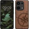 kwmobile Custodia Compatibile con Xiaomi Redmi Note 13 Pro 4G Cover - Back Case in Legno con Bumper in Silicone TPU - Bussola vintage marrone scuro