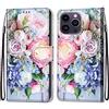 Mo-Somnus Cover per iPhone 14 PRO Max (6,7 Pollici), Custodia in PU Pelle Magnetica Libro Flip Caso Portafoglio [Supporto Stand] con Porta Carte e Cinturino da Polso Wallet Protettiva (Fiore 3)