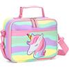 VASCHY Borsa pranzo termica per bambini 3-6 anni, PEVA, 26 x 9 x 22 cm (5 L), tracolla regolabile - Unicorno arcobaleno