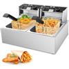 TANGME Friggitrice Elettrica Commerciale, 5000W Friggitrice Professionale con 2 Cestelli da 6L, Acciaio Inossidabile da 0,8mm, Capacità Totale 20L, con Limitatore di Temperatura