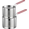 GOEDCH 2 cesti per friggitrici con manico anti-scottatura: in acciaio inox con manico lungo, in acciaio inox, per il lavaggio, sgocciolare, friggere, cuocere a vapore (16 cm + 18 cm)