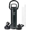 Trebo Borraccia Termica, Borraccia con Cannuccia Borraccia acciaio inox fredda per 48 ore Borraccia Termica Bottiglia in Metallo con Manico in Paracord, 709 ml, Nero