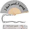 Fisura - Ventaglio originale con messaggio "I don't sweat". Accessorio pieghevole in legno con glitter argento, ventilatore manuale per estate, spiaggia, vacanze o festival, laccetto 42,5 x 23 cm