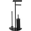 WENKO Stand Scopino WC mod. Cosenza Neo Porta carta igienica con ripiano e porta spazzolini Porta rotolo di ricambio in acciaio laccato opaco nero