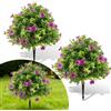 GarveeLife 2 palline artificiali di bosso con picchetto, 60 cm, piante artificiali sempreverdi, resistenti ai raggi UV, realistiche con fiori per giardino, veranda, cortile, terrazza, C