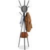 Relaxdays Stand Appendiabiti da Terra, Ripiano Stile Legno, 6 Ganci Appendi Abiti, 182x41x38 cm, Attaccapanni Ferro Nero