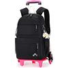 Tanou Zaino Scuola Elementare Trolley, 16 Pollici Zaini Trolley con 6 Ruote per Bambina, Zaino con Rotelle Elementari Staccabile per Scuola Viaggi, 8-14 Anni, Nero