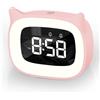 Aoreun Sveglia Bambini da Comodino, Sveglia Digitale con Led Numeri Grandi, Carina Gatti, Luce Notturna Funzione Snooze Timer 18 suonerie 5 modalità comodino per Bambin Porta di Ricarica USB (Rosa)