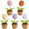 Yangshine 5 fiori all'uncinetto fatti a mano in lana filato di lana artificiale, tulipano in vaso per decorazione ufficio auto cruscotto