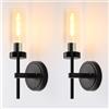 Psatfito G Set di 2, Appliques da bagno Moderni con base E26 e rivestimento antiruggine, Lampada Vintage portacandele con paralume acrilico, Luci vanità per bagno, Soggiorno, Corridoio, Nero