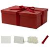KdmNzoo Scatola regalo con coperchio, 42 x 32 x 15,5 cm, taglia XXL, confezione regalo con fiocchi, biglietti di auguri, Raffia Hamper Shreds per rosso