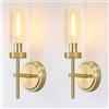 Psatfito G Set di 2, Appliques da bagno Moderni con base E26 e rivestimento antiruggine, Lampada Vintage portacandele con paralume acrilico, Luci vanità per bagno, Soggiorno, Corridoio, Oro