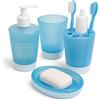 Mypicompany. Set da bagno 4 pezzi in plastica infrangibile: dispenser sapone bagno, portasapone bagno, bicchiere, portaspazzolino colore blu. Set bagno per bambini e adulti. Accessori bagno dal design