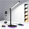 Morotty Lampada da scrivania 10W, dimmerabile lampada da tavolo porta USB, 5 temperature di colore con regolazione della luminosità dal 10% al 100%, lampada da comodino pieghevole per lavoro,studiare(Nero)