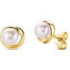 Miore Orecchini Donna Argento 925 Placcato Oro 18KT, Orecchini Perle Naturali anallergici, Chiusura sicura con Perno e Farfalla. Confezionati in Elegante Portagioie