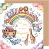 Edition Seidel Biglietto di auguri per battesimo quadrato con busta, con scritta Love sul tuo battesimo, per bambini, bambine, ragazzi, arca di Noè, animali (ETQ128 SW025)