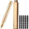 SIPLIV Penna stilografica in ottone (85 mm), mini penna stilografica tascabile a paragrafo corto, pennino fine in iridio, con 20 cartucce d'inchiostro nero, esagonale