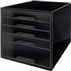 Leitz WOW Cube Cassettiera a 5 Cassetti, Organizer per Riporre Documenti, Cataloghi e Riviste in Formato A4, Adatta per Casa e Ufficio, Nero, 52531095
