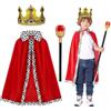 GIUSOBG Mantello da re Ragazzo Costume da Scettro + Corona + Mantello Set Rosso Deluxe Rosso Costume Carnevale Uomo Reale da Principe per Bambini per Halloween,Carnevale, Giochi di Ruolo
