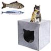 Fycooler Cuccia Pieghevole per Gatti Con Giocattolo - per Dormire, Nascondere, Giocare e Graffiare - 33 x 33 x 37 cm - per Scaffali IKEA & Kallax - Con Pesce e Erba Gatta