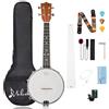 Mulucky Banjolele Banjo Ukulele a 4 corde, dimensioni concerto 23 pollici (58 cm), retro chiuso in legno massello, kit per principianti con truss rod, custodia gig bag, accordatore, corde, tracolla
