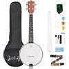 Mulucky Banjolele, 4 corde, Banjo-Ukulele, dimensioni da concerto, 58,9 cm, fondo in legno massello chiuso, set per principianti con supporto per il manico, borsa per concerti, accordatore, cordiera