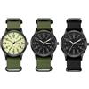 JewelryWe Orologi da uomo calendario analogico al quarzo orologio classico semplice casual orologio sportivo con cinturino in tessuto di nylon nero/marrone/verde militare, Luminoso, set da 3 pezzi