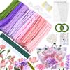 MKLG Set di 385 pulitori per pipe, fiori per fai da te, con bastoncini di fiori verdi, rotoli di nastro, stick di colla, istruzioni, confezioni di bouquet, nastri, stami
