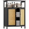 HITNET Mobiletto Bagno Rattan, Armadietto Bagno da Terra, Bambu Mobile Bagno Basso Pavimento con Compartimento Aperto, adatto per Soggiorno, Cucina e Corridoio, Nero