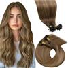 LaaVoo Extension Capelli Veri Cheratina Balayage Marrone Ombre a Marrone Chiaro 55cm 100g 100 Ciocche, Remy Umani Lisci, Lunga Durata, per Cerimonie Importanti Colore 6-8-14