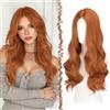 FESHFEN Parrucca Lunga Ondulata - Lace Front Parrucca per Donna Lunghe Ondulate Rosso Ramato Wigs Naturali Sintetici Capelli Parrucche Uso Quotidiano Festa, 60 cm