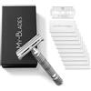 My-Blades Set Rasoio di Sicurezza Premium con 10 Lamette - Manico in Metallo, Sistema a Farfalla, Confezione Regalo Elegante, Ideale per Principianti e Professionisti
