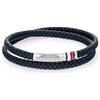 Tommy Hilfiger Jewelry Braccialetto da Uomo con Pelle Intrecciata Blu a Doppio Giro - 2790549