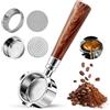 Rehomy Portafiltro senza fondo 51 mm con 3 orecchie, Portafiltro Senza Fondo per DeLonghi EC680/EC685/EC885 con Espresso Puck Screen, doppio cestino filtro in acciaio inossidabile e maniglia in legno