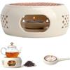 TMZELOA Scaldatè in Porcellana Bianca 15 cm, Scaldavivande per Teiera con Piastra Metallica 11,8 cm e 10 Candeline Tealight, Scaldino Decorativo a Candela per Tè Caldo in Casa o in Ufficio