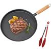 GOEDCH Padella in ghisa a induzione: 20 cm Cast Iron Pan in ghisa con manico in legno, senza rivetti e versata in un unico pezzo per un calore uniforme per tutti i tipi di fornelli come induzione, gas